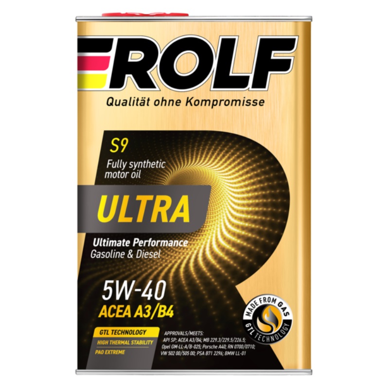 Синтетическое моторное масло Rolf Ultra S9 5W-40 A3/B4 SP 4 л, металл 9378073