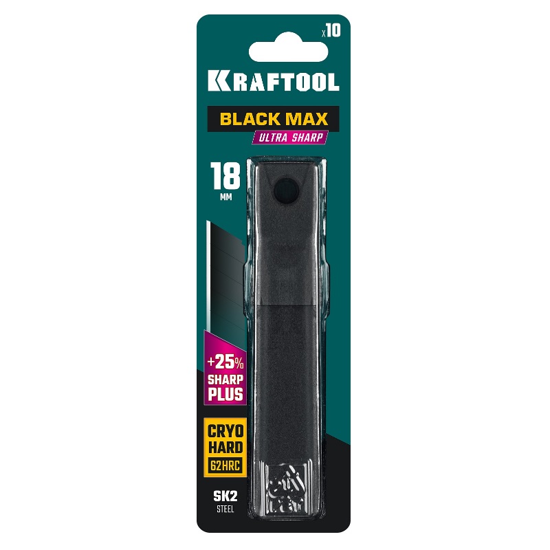 Сегментированные лезвия для канцелярского ножа Kraftool Black max 09602-18-S10 (10 шт, 18 мм, 8 сегментов) сменные лезвия workpro