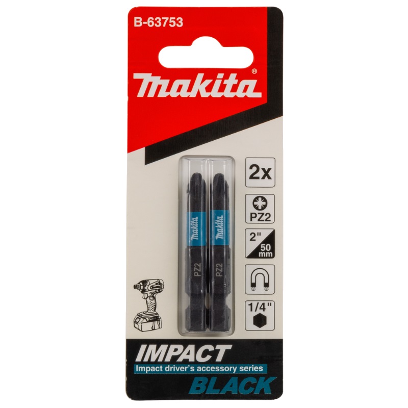 Насадка PZ2 Makita Impact Black B-63753, 50 мм, Е-form (MZ), 2 шт. 3pcs impact socket adapter 1 4 3 8 1 2 nut driver sockets hex shank extension for screwdriver handle tool black silver