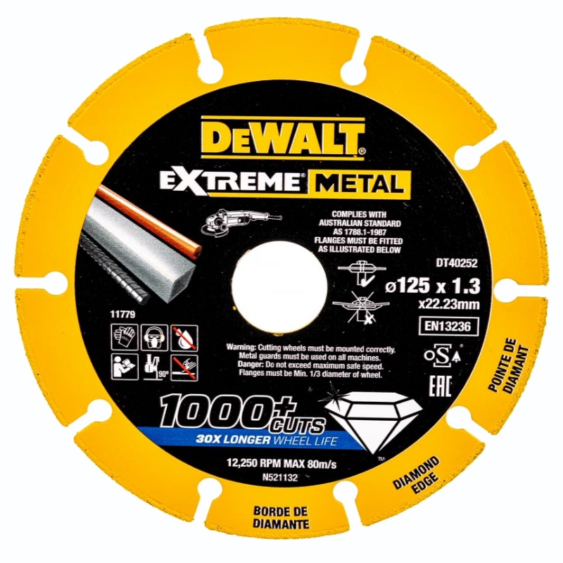 Алмазный диск по металлу DeWalt DT40252 (125х22.2x1.3x10 мм) алмазный отрезной диск для ушм dewalt