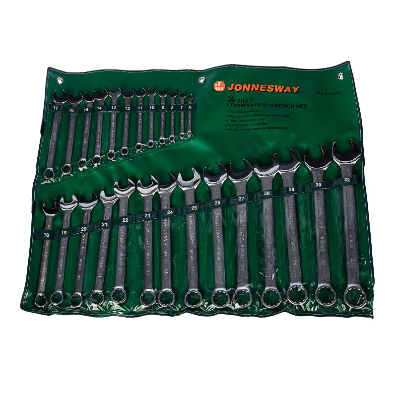 Набор комбинированных ключей Jonnesway W26126S (размер 6-32 мм, 26 шт) перчатки milwaukee 4932471417 с защитой от порезов уровень 1 размер l 9 пара