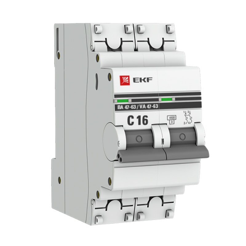 Автоматический выключатель EKF PROxima ВА 47-63 16A/2Р, 4.5кА, C16 контакт состояния на din рейку tdm