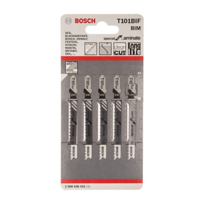 Пилки для лобзика Bosch 2.608.636.431 (T101BIF, BIM, 5 шт.) пилки для лобзика bosch t 344 df bim 2 608 634 243 5 шт