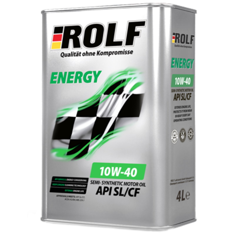 Моторное масло Rolf Energy SAE 10W-40 9195620, API SL/CF ACEA A3/B4, полусинтетика, жесяная канистра, 4л масло моторное полусинтетика rolf energy sae 10w 40 api sl cf 1 л 9357493