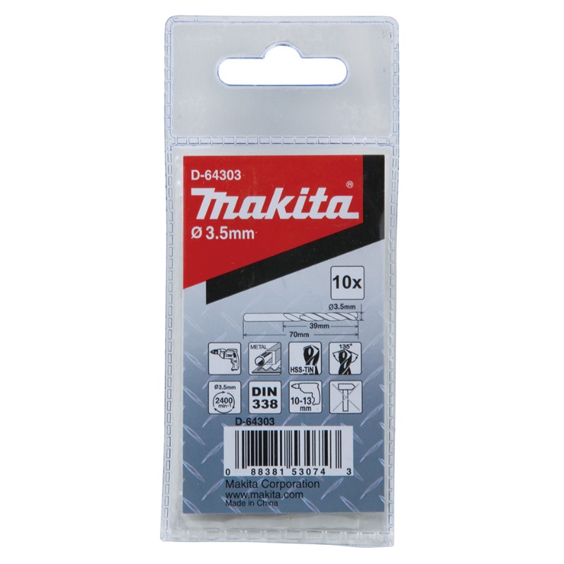 Сверло по металлу Makita D-64303 HSS-TiN Economy 3,5x39x70 мм, 10 шт.