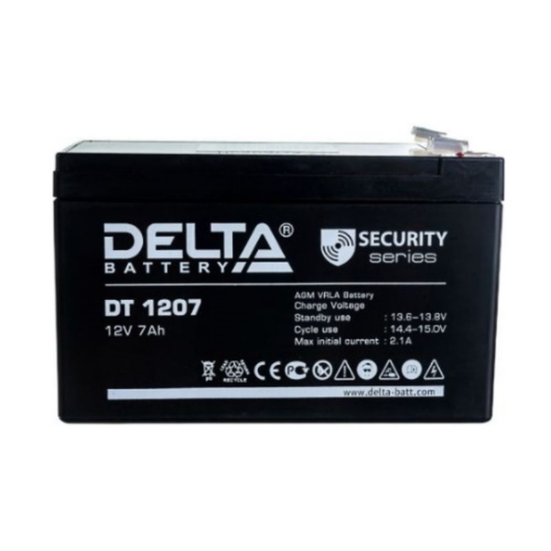 Батарея аккумуляторная Delta DT 1207 265386 (AGM, 12В, 7Ач, габариты 152х65х100мм) аккумулятор delta hr 12 12 12v12ah