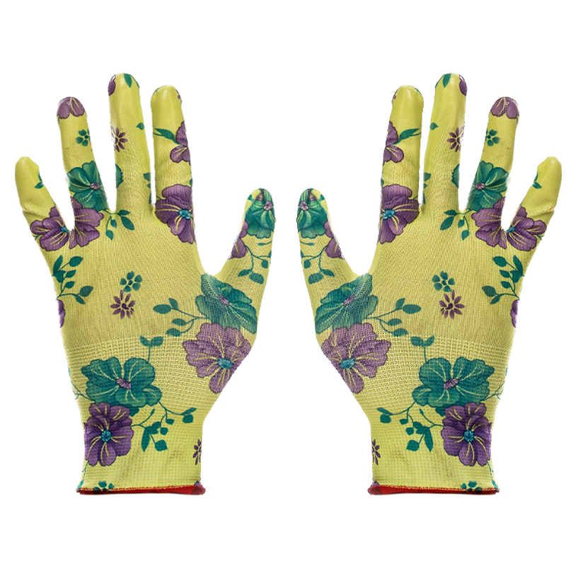 Садовые перчатки зеленые Grinda 11295-S размер S-M, прозрачное нитриловое покрытие (пара) садовые эластичные перчатки truper