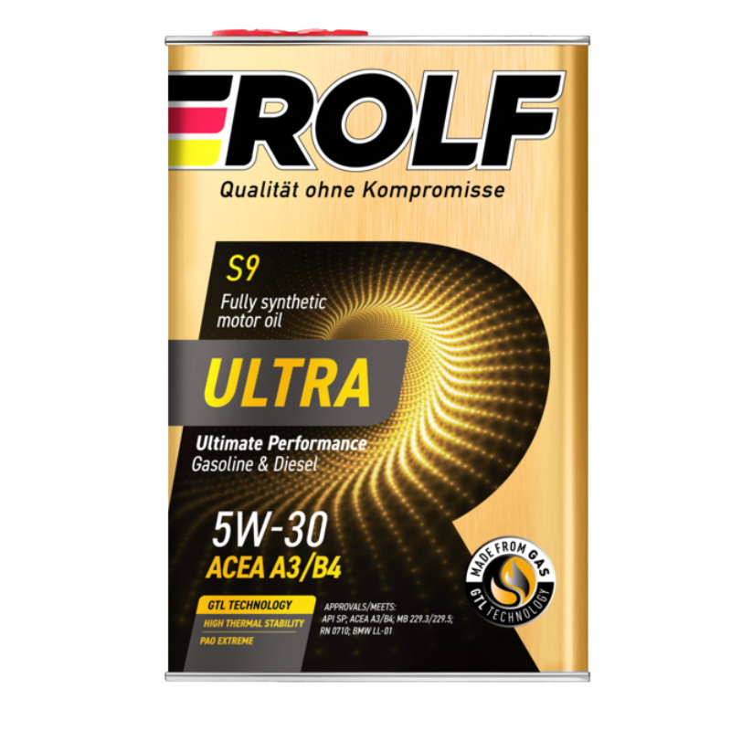 Синтетическое моторное масло Rolf Ultra S9 5W-30 A3/B4 SP 1л металл  9378076 масло моторное eneos ecostage 0w 20 синтетическое 20 л