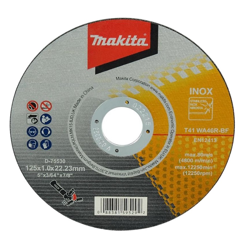Абразивный отрезной диск для нержавеющей стали плоский Makita WA46R 125х1х22,23 D-75530 отрезной диск по стали wurth