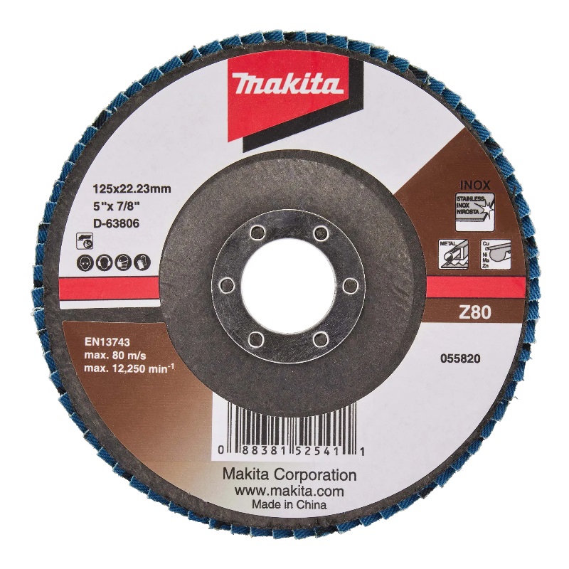Лепестковый диск Makita D-63806, 125x22.23 мм, Z80, стекловолокно, угловой лепестковый торцевой абразивный диск strong