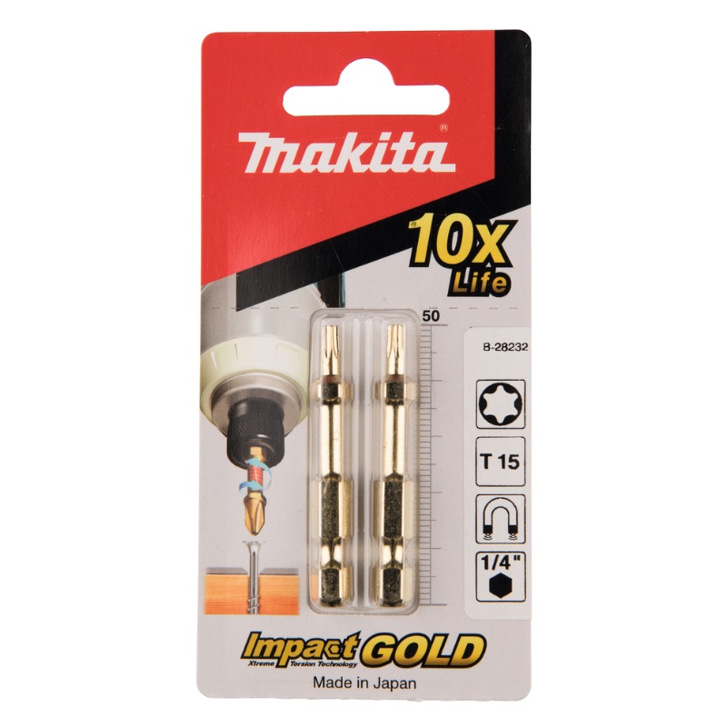 Насадка Makita Impact Gold T15 B-28232, 50 мм, E-form (MZ), 2 шт. automatic center punch impact spring loaded adjustable tension drilling marking tool metal glass wood press dent marker