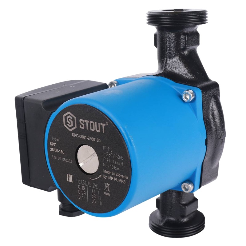 Насос циркуляционный Stout 25/60-180 SPC-0010-2560180 для отопительного котла (монтажная длина 180 мм, 3.9 куб./час) мат stout