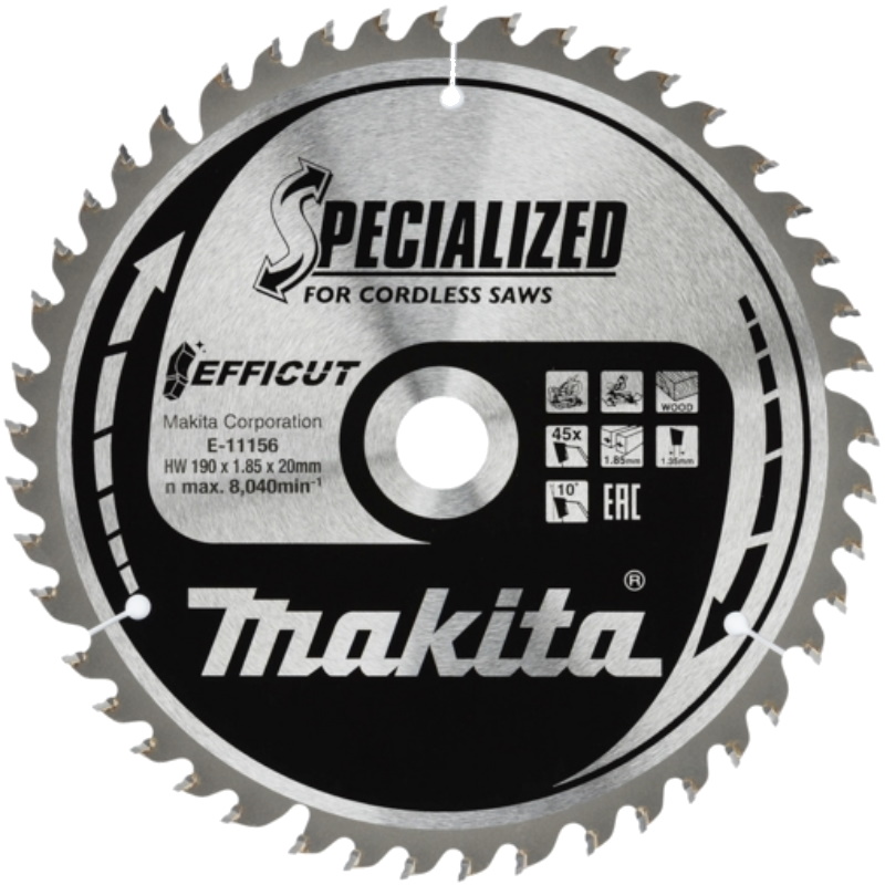 Пильный диск Makita EFFICUT E-11156, для дерева, 190x20x1.85/1.35x45T пильный диск makita efficut e 11156 для дерева 190x20x1 85 1 35x45t