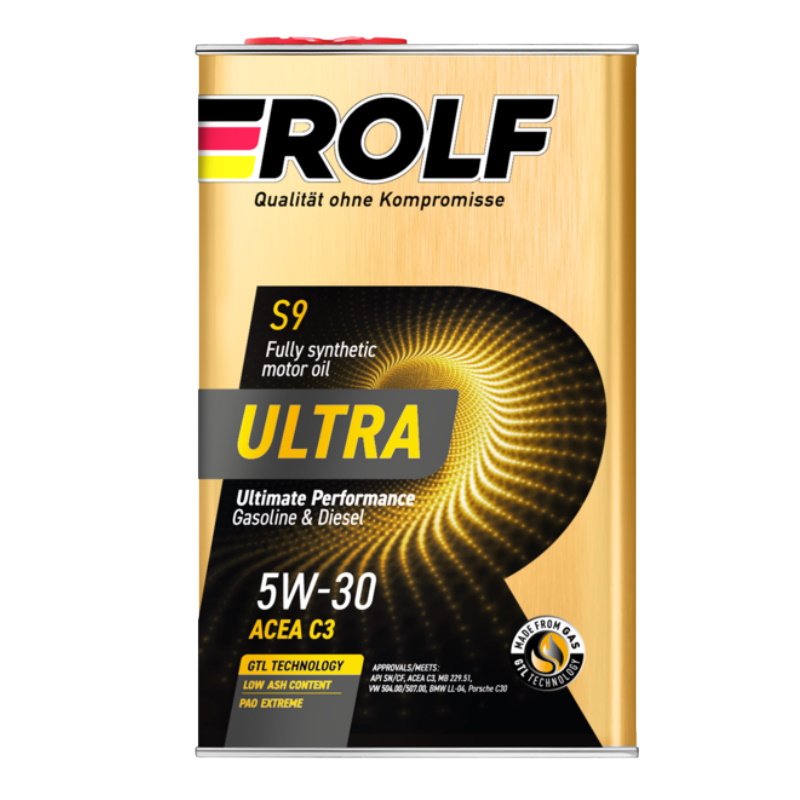 Синтетическое моторное масло Rolf Ultra 5W-30 C3 SN/CF, 1л металл  9375339 синтетическое моторное масло rolf ultra 5w 30 c3 sn cf 4л металл 9375341