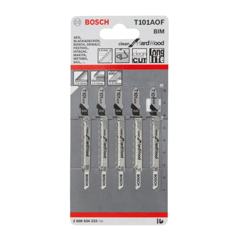 Пилки для лобзика Bosch 2.608.634.233 (T101AOF, BIM, 5 шт.)