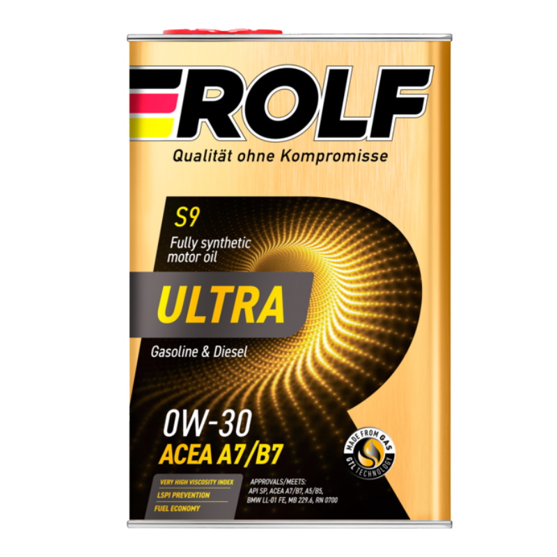 Синтетическое моторное масло Rolf Ultra 0W-30 A7/B7 SP 4л металл  9375336 масло моторное синтетическое huter 5w 30 1 л