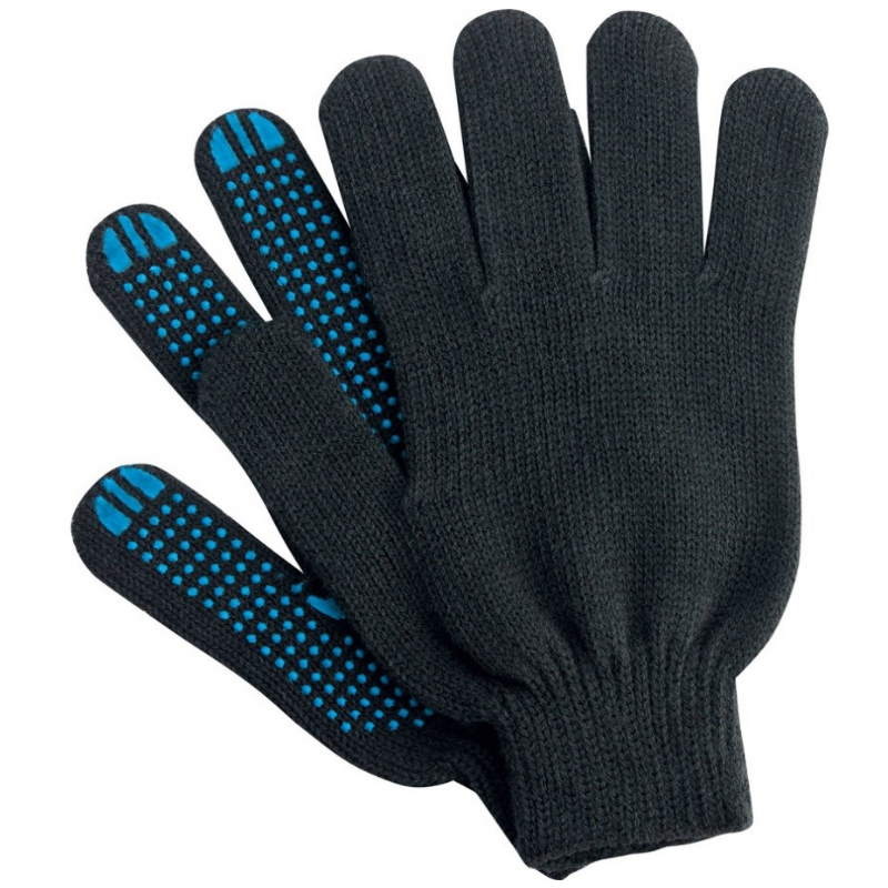 Трикотажные перчатки в 5 нитей с точечным ПВХ, черные (пара) трикотажные перчатки х б с пвх 10 класс 5 нитей пара