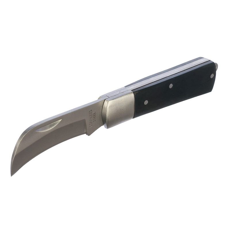 Нож для снятия изоляции КВТ НМ-02 монтерский большой складной с изогн.лезвием 57597 нож монтерский изолированный квт нми 02 до 1000в лезвие прямое 63846