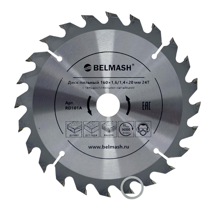 Диск пильный Belmash 160×1,6/1,4×20/16 24Т RD101A диск пильный belmash 315x3 4 2 2x32 30 24t rd128a