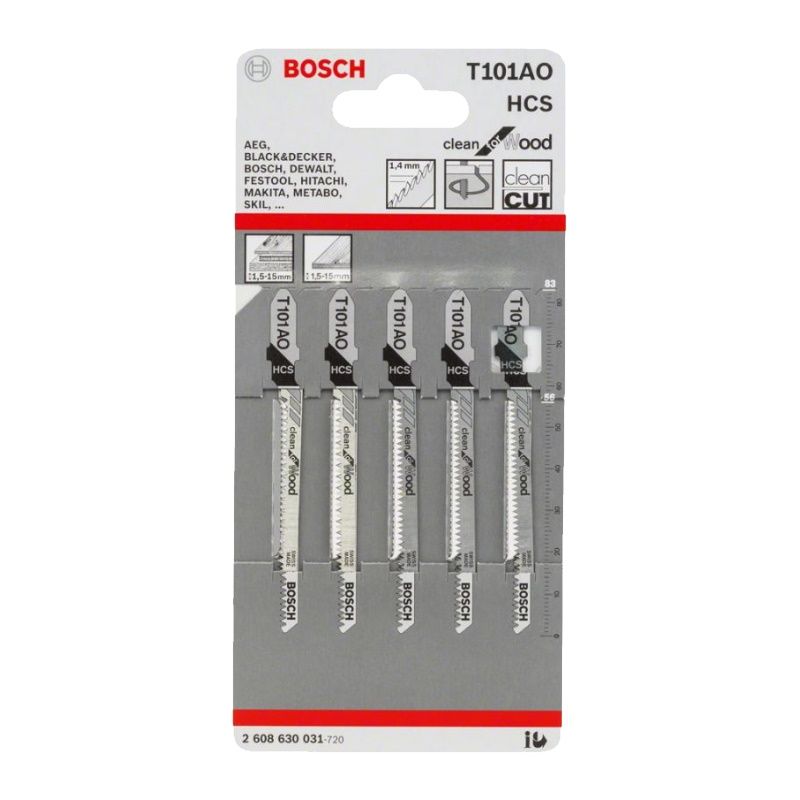 Пилки для лобзика Bosch 2.608.630.031 (T101AO, HCS, 5 шт.) пилки для лобзика bosch 2 608 630 031 t101ao hcs 5 шт
