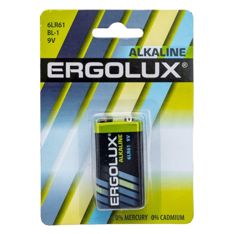 батарейка ergolux 9v 6lr61 6f22 alkaline алкалиновая 9 в блистер 11753 Элемент питания алкалиновый Ergolux 