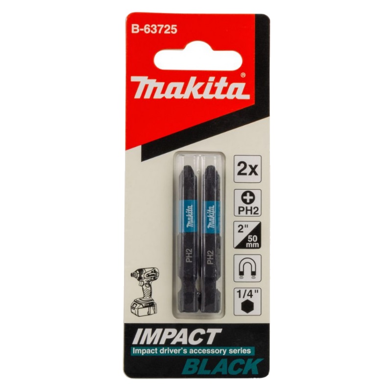 Насадка Makita Impact Black PH2, 50 мм, Е-form (MZ), 2 шт. B-63725 3pcs impact socket adapter 1 4 3 8 1 2 nut driver sockets hex shank extension for screwdriver handle tool black silver