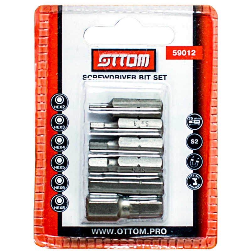 Набор бит ОТТОМ 59012, 6 шт. набор пилок для лобзика практика 640 490 7 типов 10 шт кассета