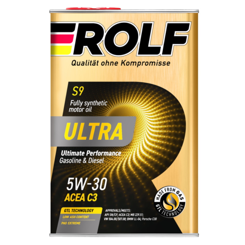 Синтетическое моторное масло  Rolf Ultra 5W-30 C3 SN/CF, 4л металл  9375341 синтетическое моторное масло rolf ultra 5w 30 c3 sn cf 4л металл 9375341