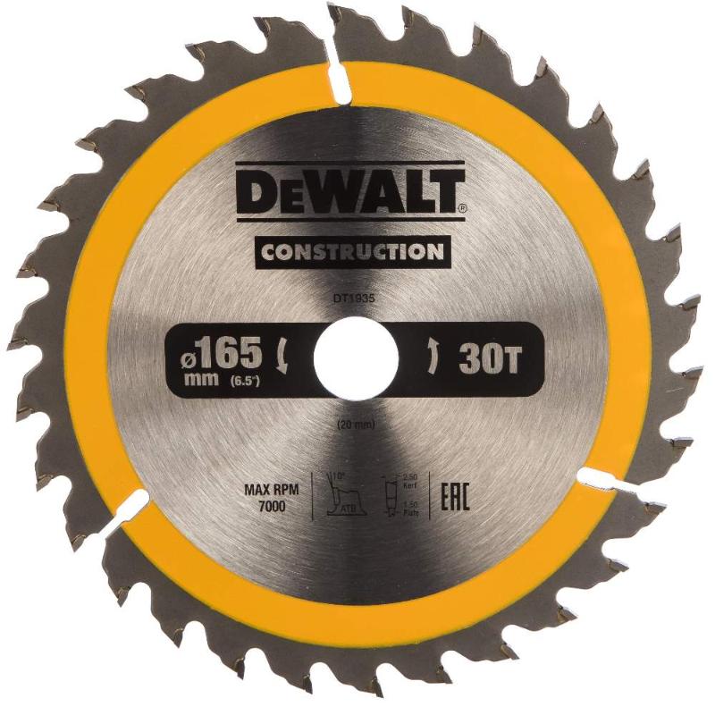 Пильный диск DeWalt CONSTRUCT DT1935-QZ, 165/20 мм алмазный диск dewalt dt40213 qz 350х25 4 20 мм
