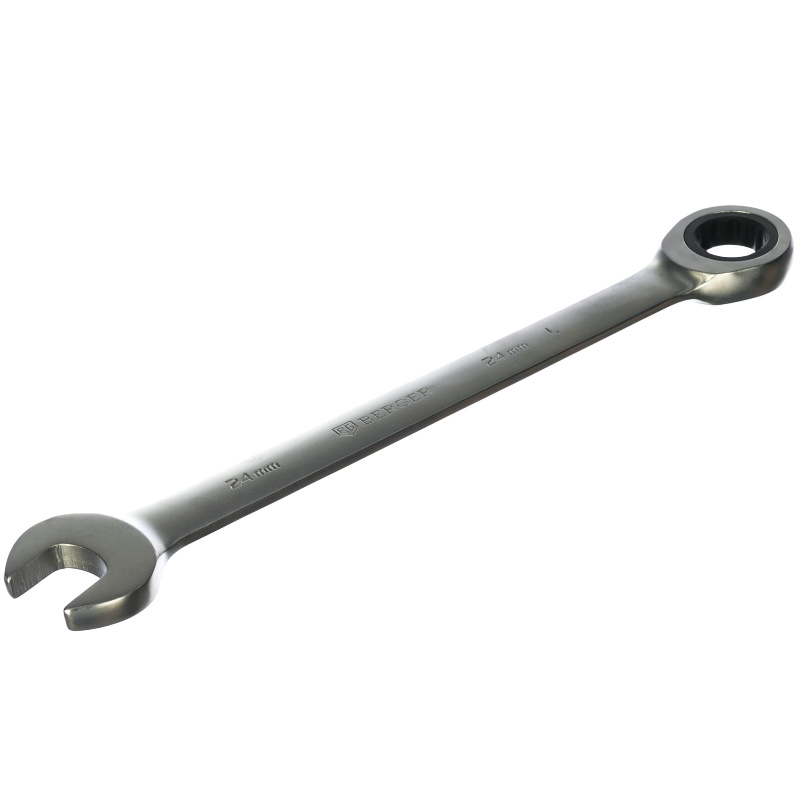 Комбинированный трещоточный ключ Berger BG1107 (размер 24 мм, материал хром) гнуто накидной ключ berger bg1081 24x27 мм