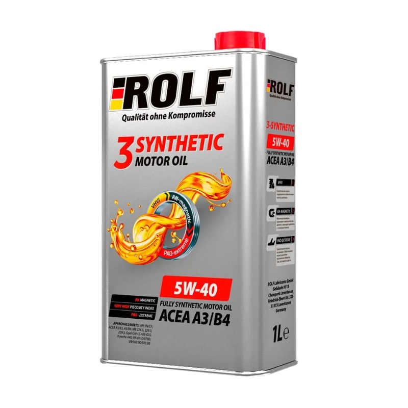 Масло моторное синтетическое Rolf 3-synthetic SAE 5W-40 API SN/CF ACEA A3/B4 1 л 9333290 масло rolf