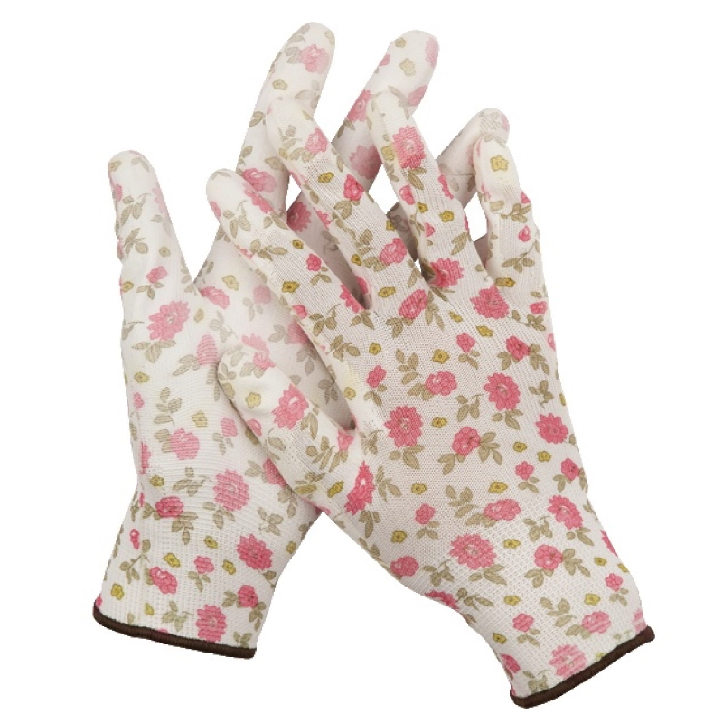 Садовые перчатки бело-розовые Grinda 11291-M размер M прозрачное PU покрытие (пара) 1 пара кружевные перчатки сетки кружева перчатки перчатки с пальцами перчатки для вечеринок женщины