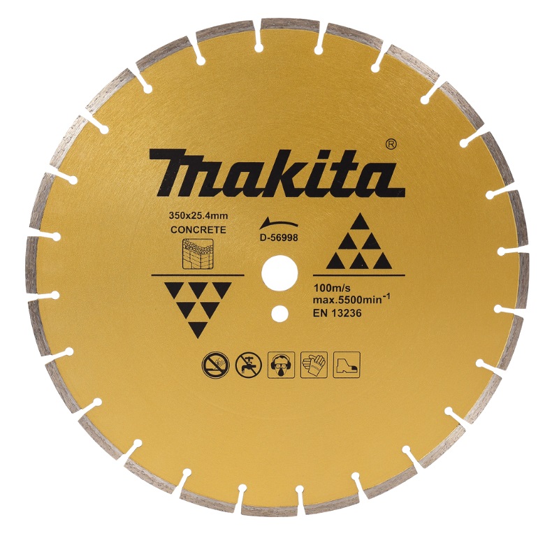 Алмазный диск сегментированный по бетону Makita D-56998 (350х20/25,4 мм, сухой/мокрый рез) алмазный диск по бетону к швонарезчику vfs 350 а