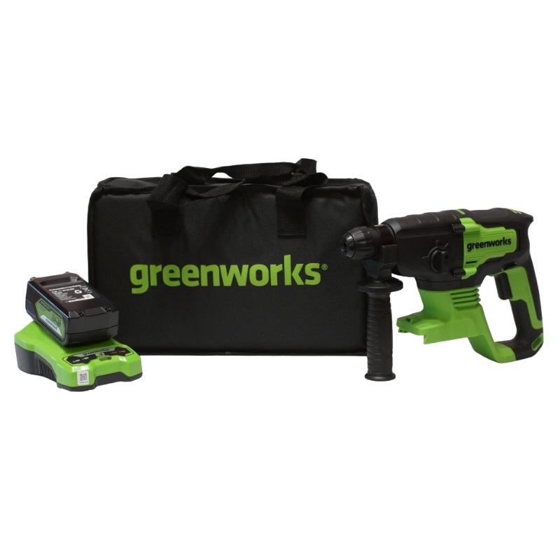 Перфоратор аккумуляторный бесщеточный Greenworks GD24SDS2 3803007UB (24В, 2 ДЖ, АКБ 4АЧ и ЗУ) высоторез аккумуляторный greenworks g24ps20