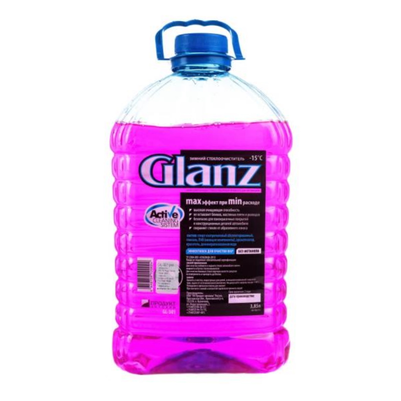 Незамерзающий омыватель стекол Glanz ПЭТ, 3.85 л, зимний, розовый незамерзающая жидкость glanz пэт 3 85л