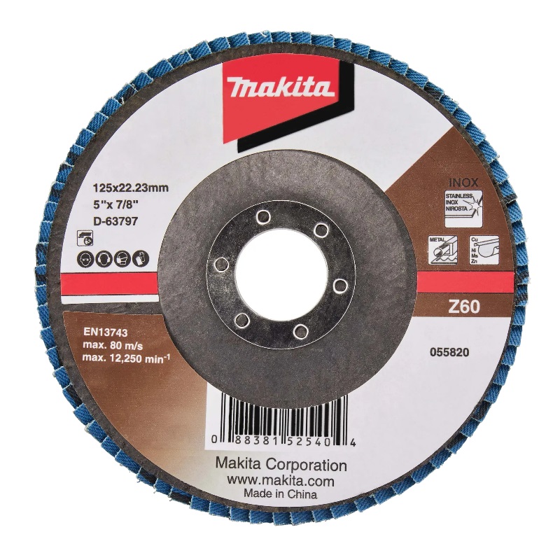 Лепестковый диск Makita D-63797, 125x22.23 мм, Z60, стекловолокно, угловой лепестковый торцевой диск абразивный dronco