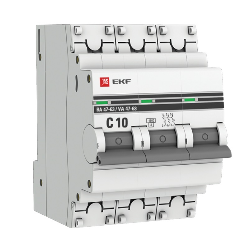Автоматический выключатель EKF PROxima BA 47-63 10А/3P, 4.5 кА, C контакт состояния на din рейку tdm