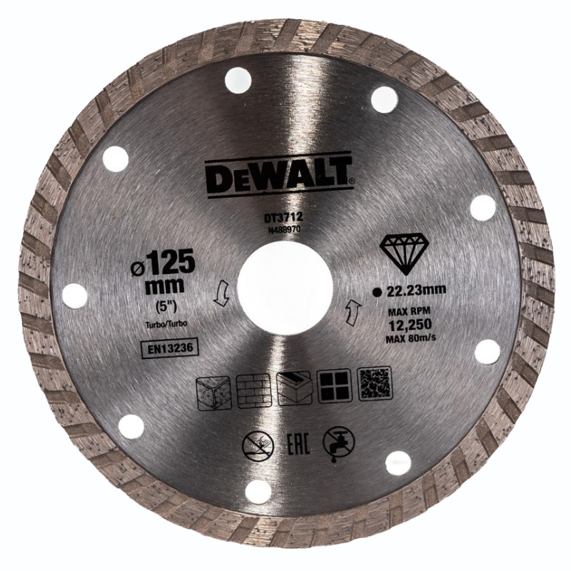 Алмазный диск DeWalt Turbo DT3712 (125x22.23x2.2x7 мм) алмазный диск dewalt dt40213 qz 350х25 4 20 мм