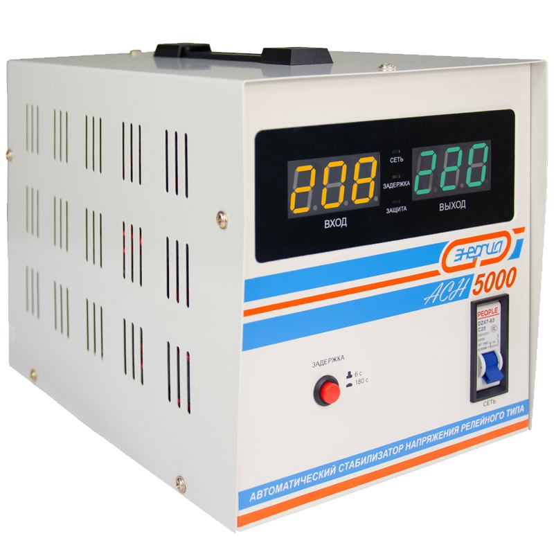 Стабилизатор Энергия АСН-5000 Е0101-0114 однофазный стабилизатор напряжения ресанта асн 5000 н 1 ц lux с байпасом 5000w для сети 50гц