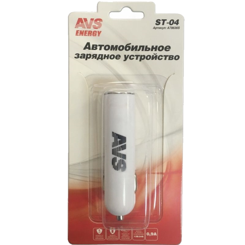 Автомобильное зарядное устройство AVS USB 1 порт ST-04 (0.9A)