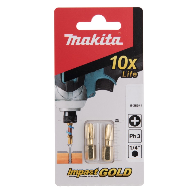 makita e 03414 bit set 79mm 3 for magnetic holder impact technology and impact gold torsion Насадка Makita Impact Gold PH3 B-28341, 25 мм, C-form, 2 шт.