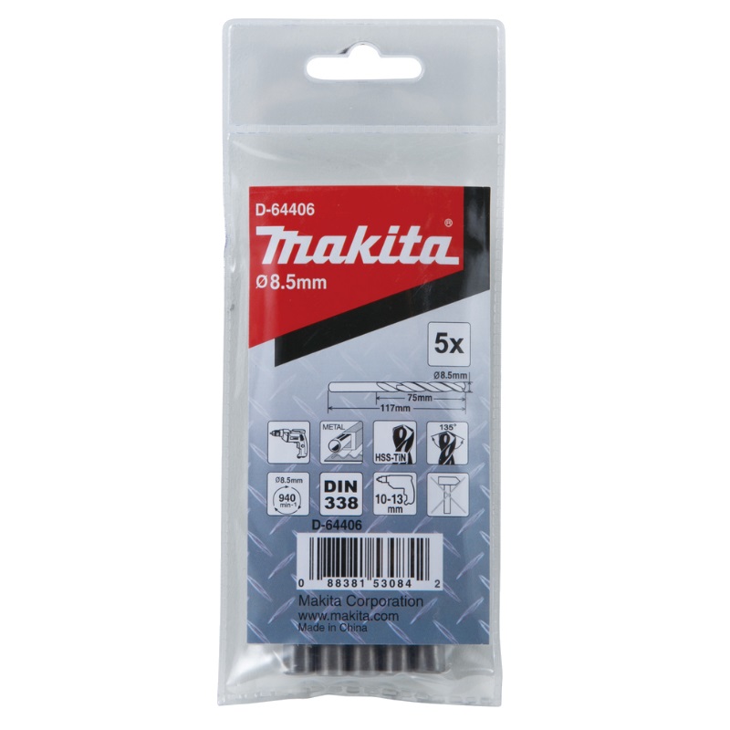 Сверло по металлу Makita D-64406 HSS-TiN Economy 8,5x75x117 мм, 5 шт.