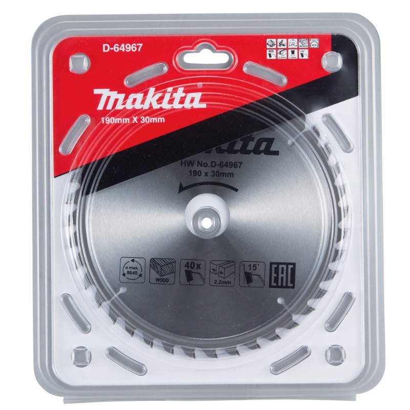 Пильный диск для дерева, 190x30x2.2/1.4x40T Makita D-64967