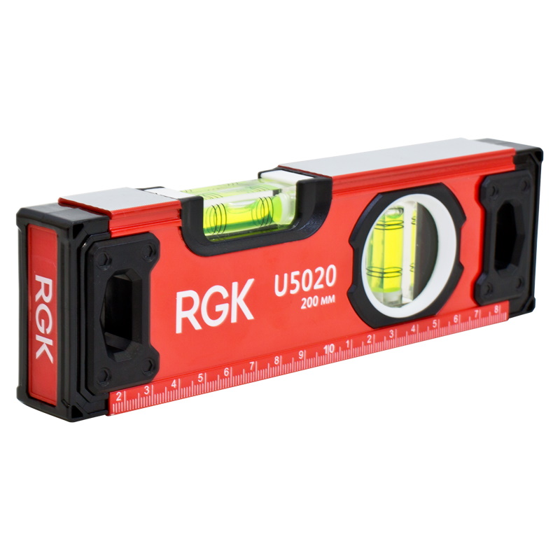 Уровень пузырьковый Rgk U5020, 20 см, точность 0,5 мм/м, 3 глаза, магнит. металл 1,1 мм