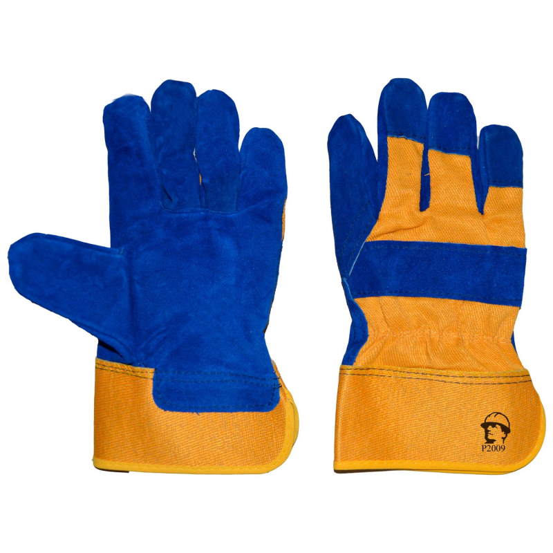 Перчатки комбинированные спилковые РосМарка Р2009, синий/желтый (пара)