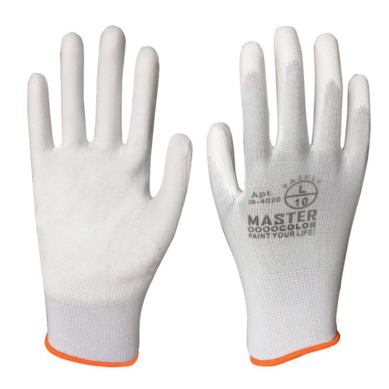 Перчатки белые Master Color 30-4021, полиэстер с обливкой из полиуретана (пара) перчатки виниловые белые 50 пар 100шт неопудренные прочные xl очень большой лайма 605012
