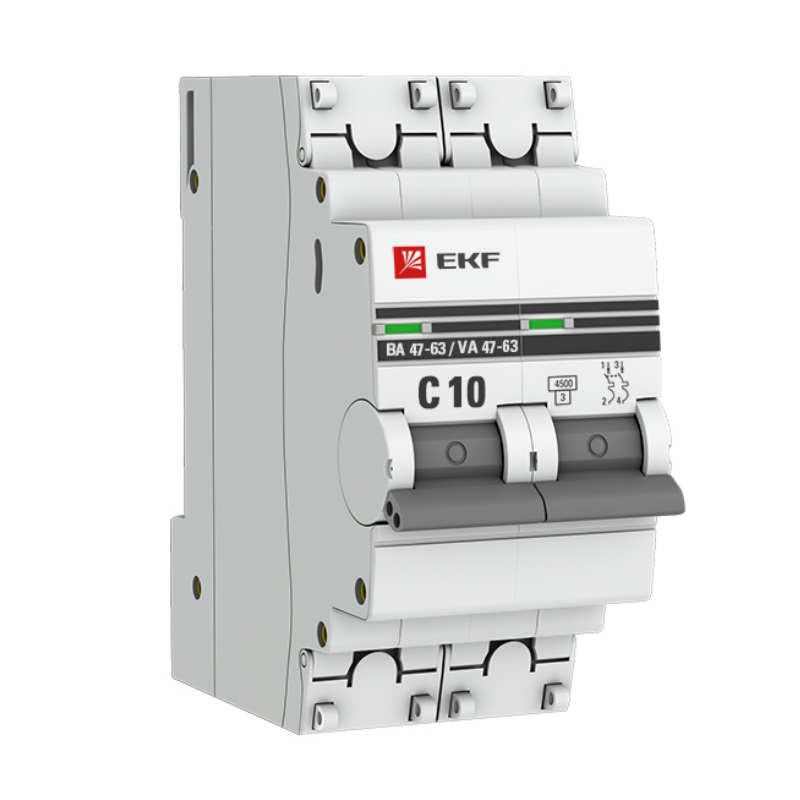 Автоматический выключатель EKF PROxima ВА47-63 10А/2Р (4.5кА, C10, 400 вольт) контакт состояния на din рейку iek